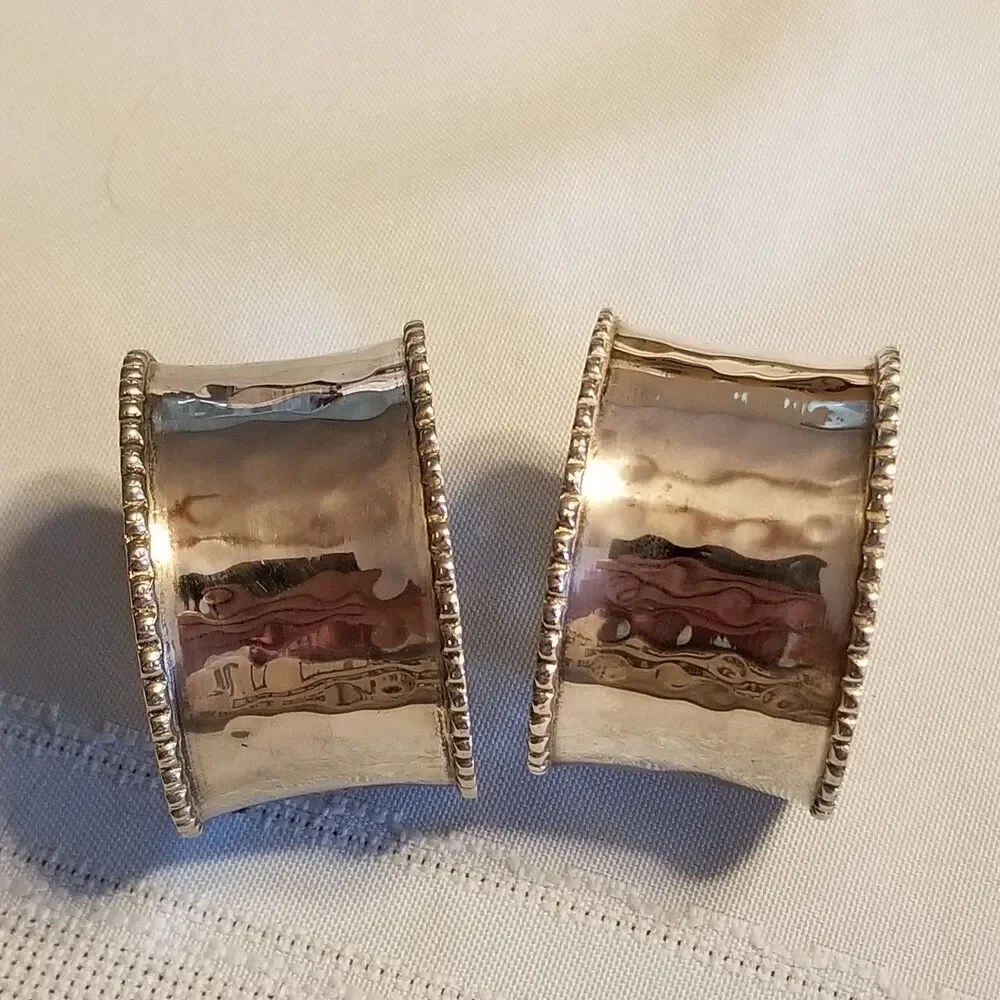 Silver‑Plated Beaded Napkin Rings Pair – Vintage India Tableware